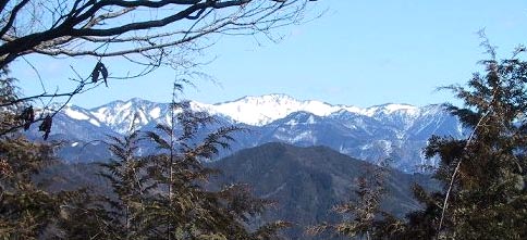 真っ白な中央アルプス、手前の山は「新巣山」
